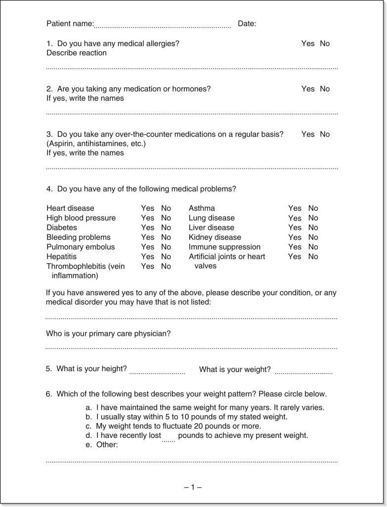 FIGURE 28.1, Liposuction questionnaire.