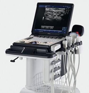 FIG 54.3, Duplex ultrasound equipment for venous disease diagnosis and endovenous procedures include 6 to 12 MHz transducers, which will image most leg veins, whereas 4 MHz transducers are better for iliac and abdominal veins.