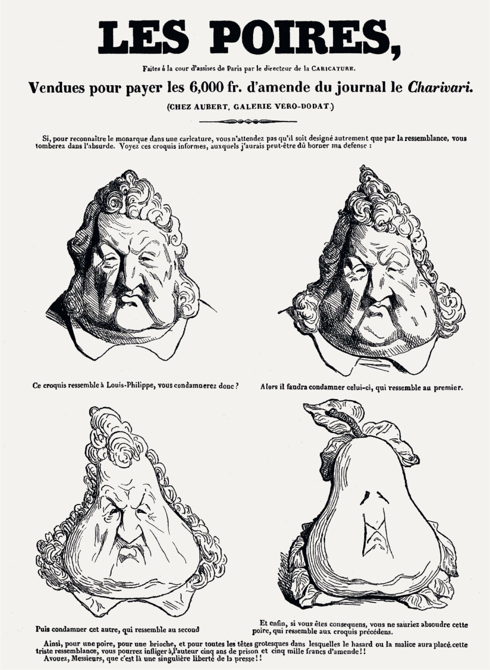Figure 8.6.2, Charles Philipon’s caricature of King Louis-Phillipe of France as a pear. (history_docu_photo / Alamy Stock Photo.)