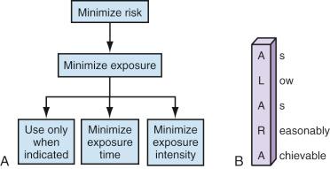 FIG 1-1, Minimizing risk by minimizing exposure ( A ) is the cornerstone of the ALARA principle ( B ).