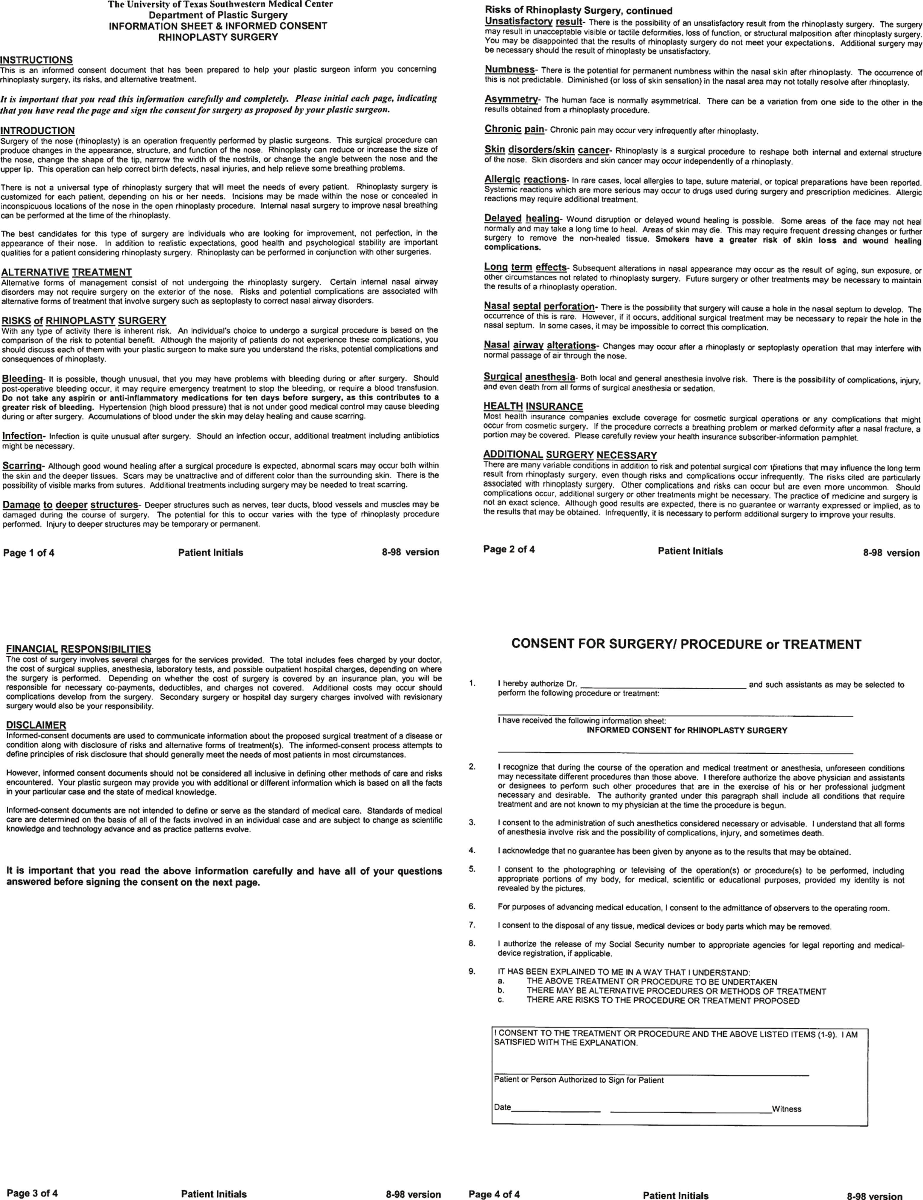 Figure 19.1, Patient information sheet and informed consent for rhinoplasty.