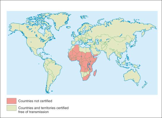 Figure 8-1, Countries and territories certified free of dracunculiasis.