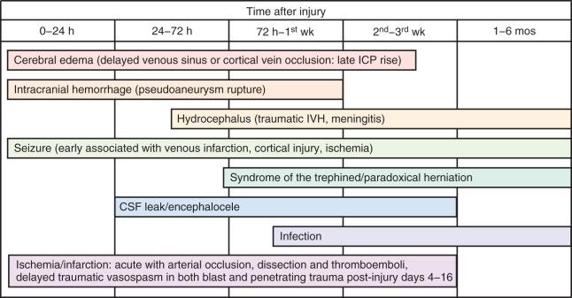 Figure 27.8, Complications of penetrating brain injury.