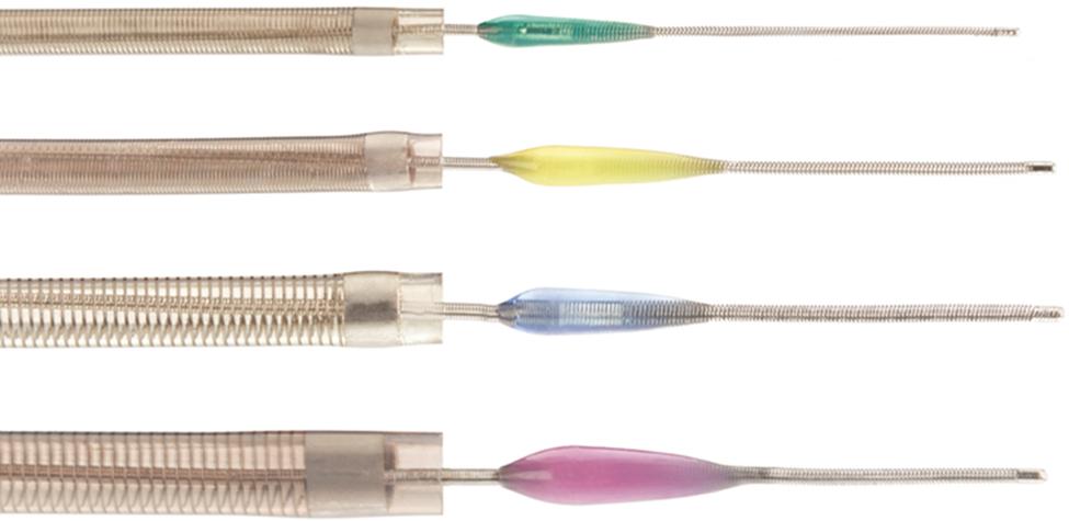 Fig. 54.2, Penumbra Reperfusion Catheters and Separator Wires of Different Sizes.