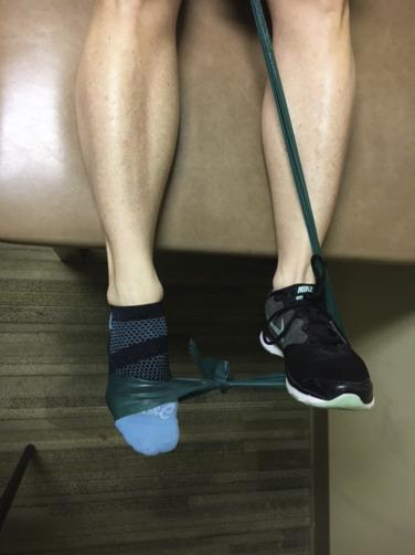 Fig. 31.6, Ankle eversion with tubing.