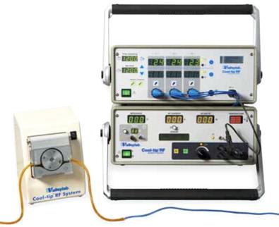 Figure 2-8, Cool-tip™ RF generator, switching controller: Output: 0–200 watts, 480 kHz. Display parameters: impedance, current, power, time, and temperature.