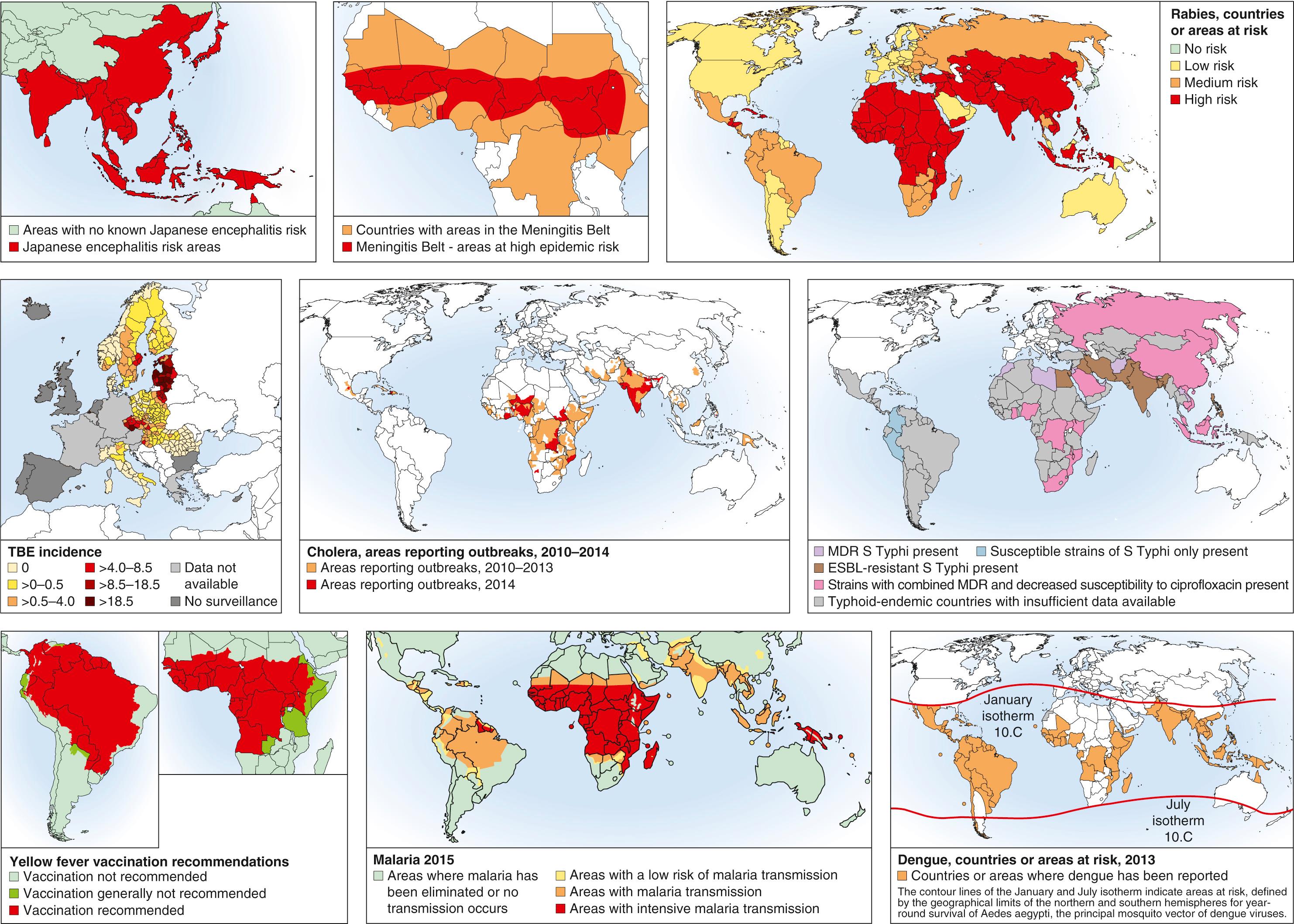 FIG. 318.1, Worldwide distribution of important travel-related diseases.