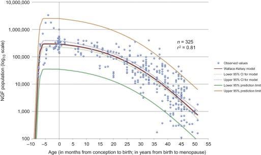 Figure 2.1, Model of ovarian reserve that best fits histological data according to Wallace and Kelsey.