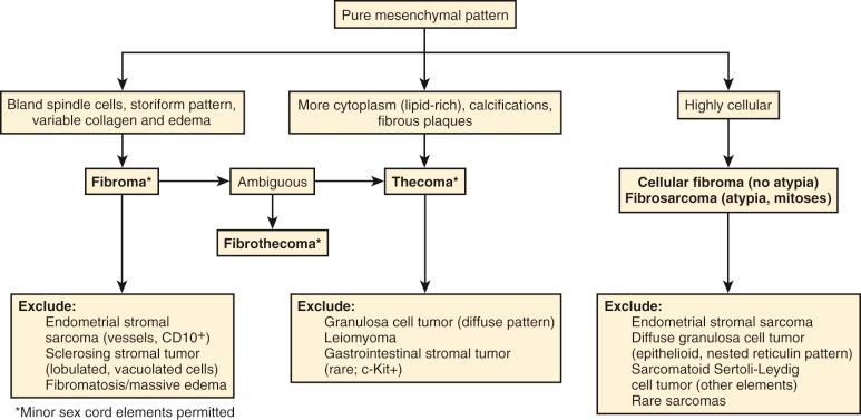 Fig. 27.3, Differential diagnosis of pure mesenchymal sex cord–stromal tumors.