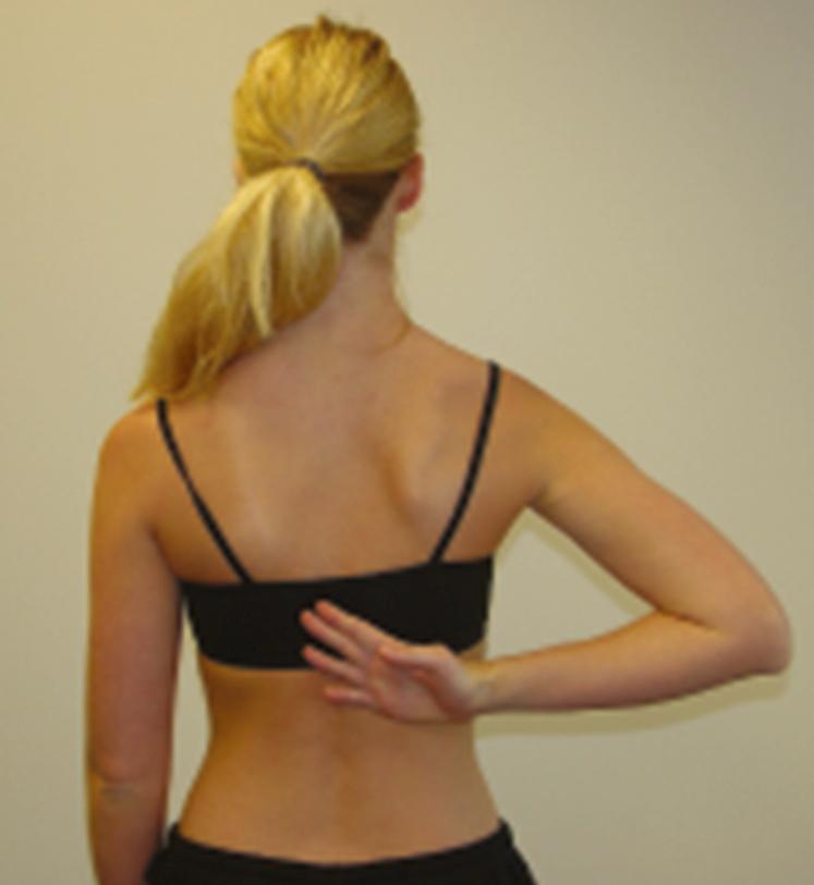 Figure 9-12, Hand behind back (functional internal rotation of shoulder test).