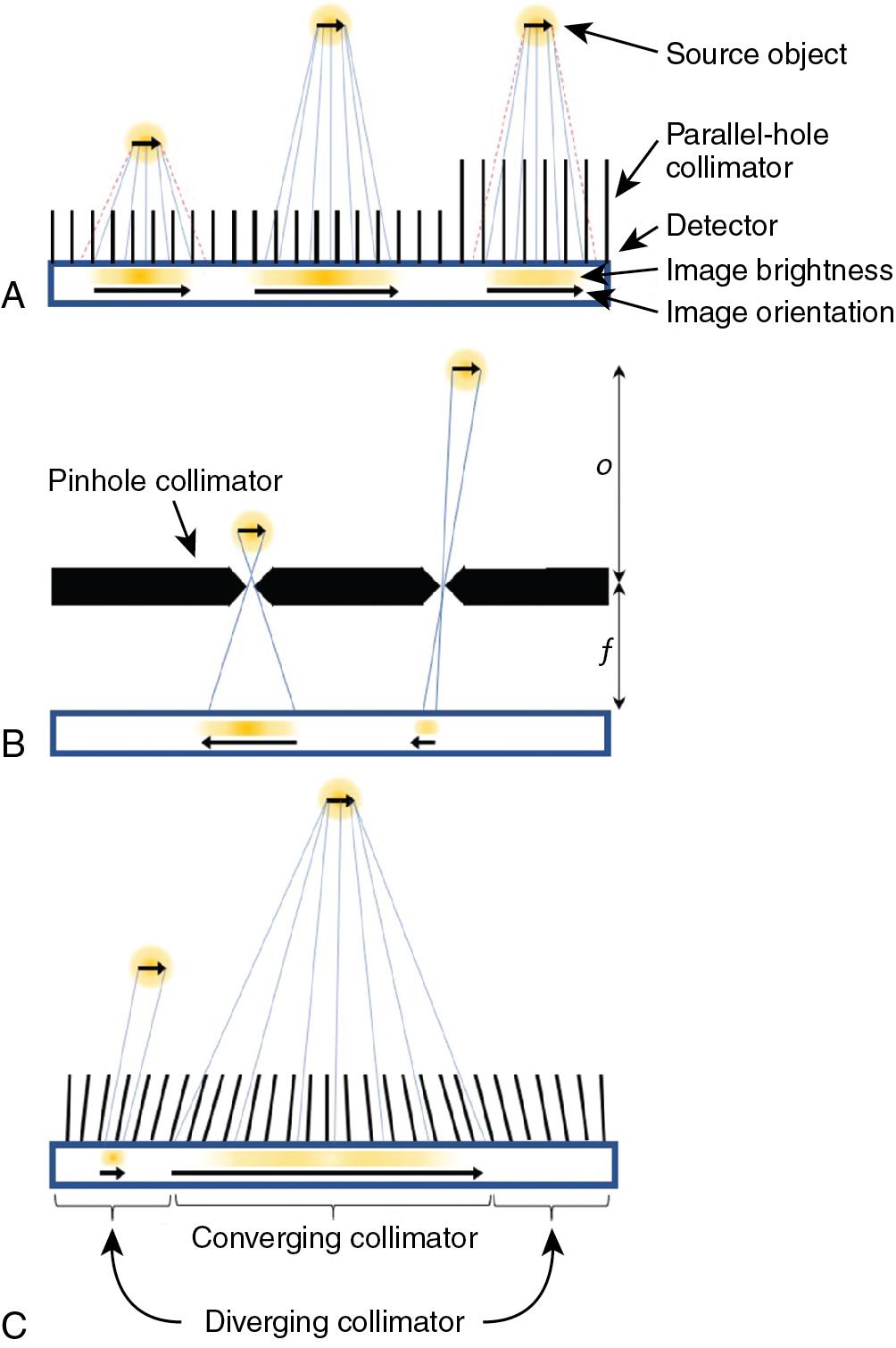 Fig. 1.2, Collimator response: brightness and orientation of a detected image.