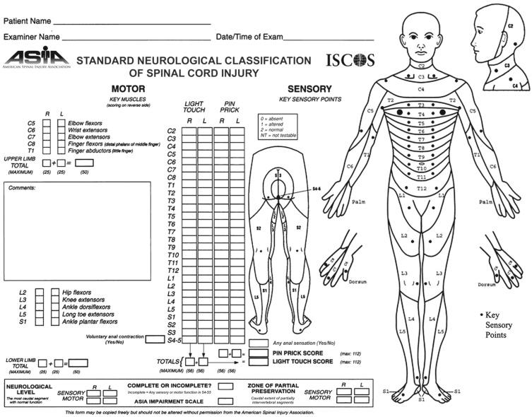 Fig. 32.13, A complete ASIA examination should be documented for every spinal trauma patient.