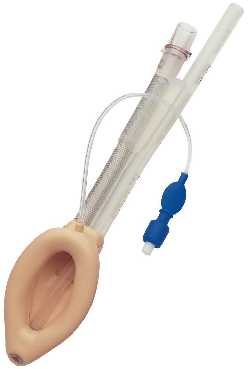 Fig. 19.4, The ProSeal laryngeal mask airway was designed to separate the respiratory and gastrointestinal tracts and provide a better seal around the glottis, allowing positive-pressure ventilation in a more reliable manner than the LMA Classic. (Teleflex Medical Europe Ltd., Athlone, Ireland.)