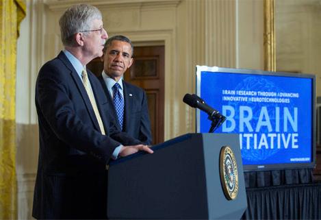 Figure 5.1, Director of the NIH, Dr. Francis Collins, introducing President Barack Obama for the BRAIN Initiative.