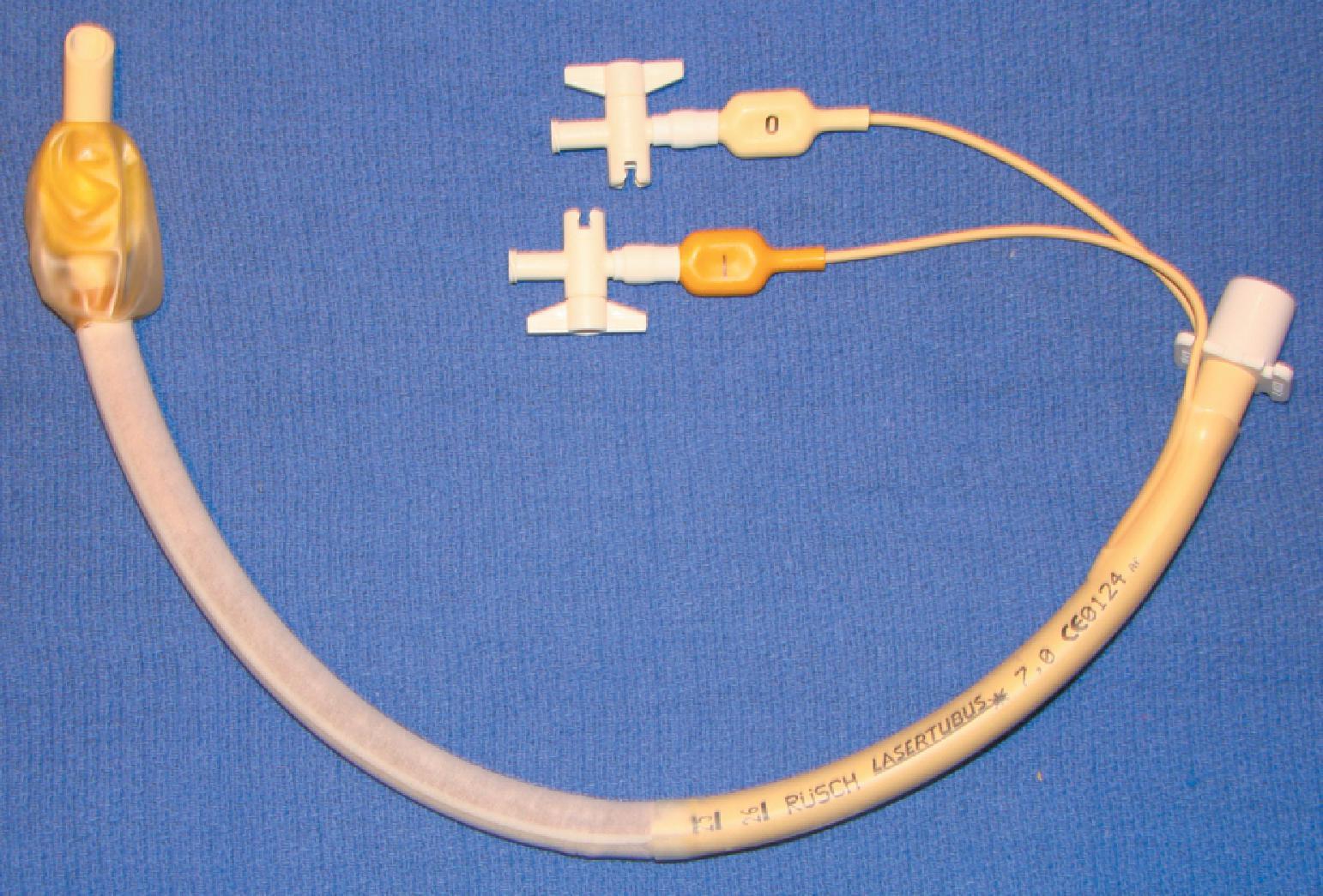 Fig. 44.11, Rüsch Lasertubus laser-safe endotracheal tube. (Courtesy Teleflex Medical, Durham, NC.)