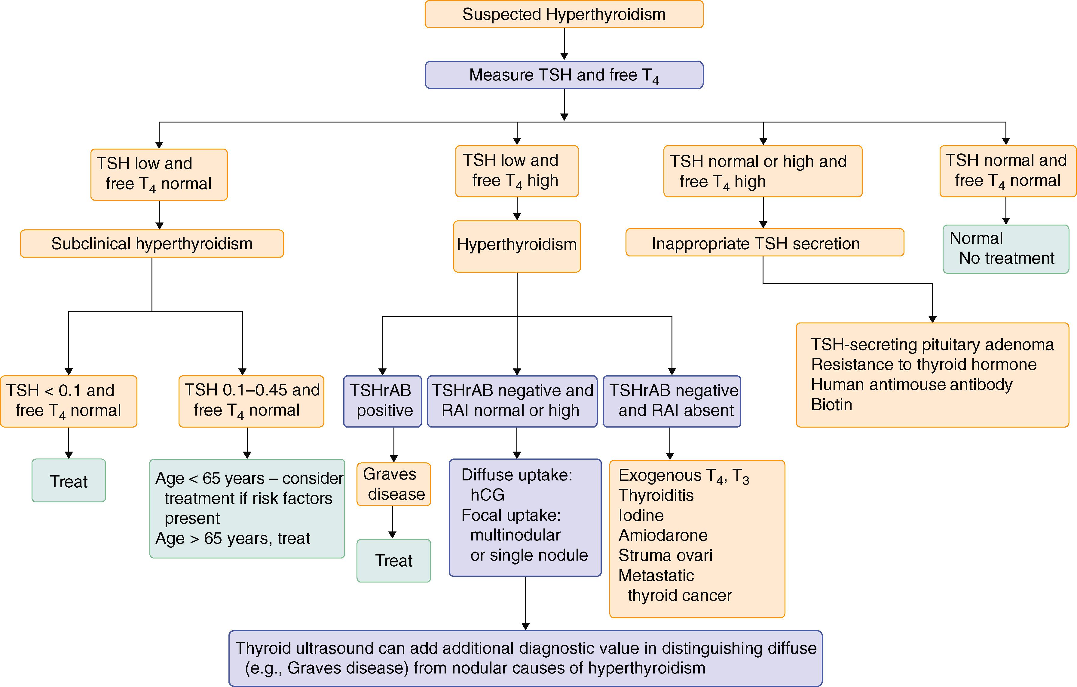 FIGURE 207-3, Algorithm for the assessment of thyrotoxicosis.