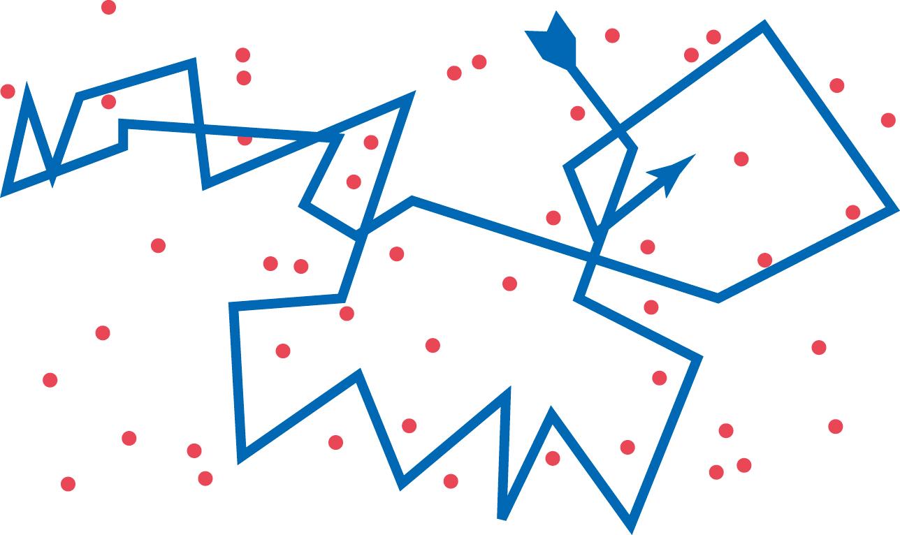 Figure 4-3., Diffusion of a fluid molecule during one thousandth of a second.