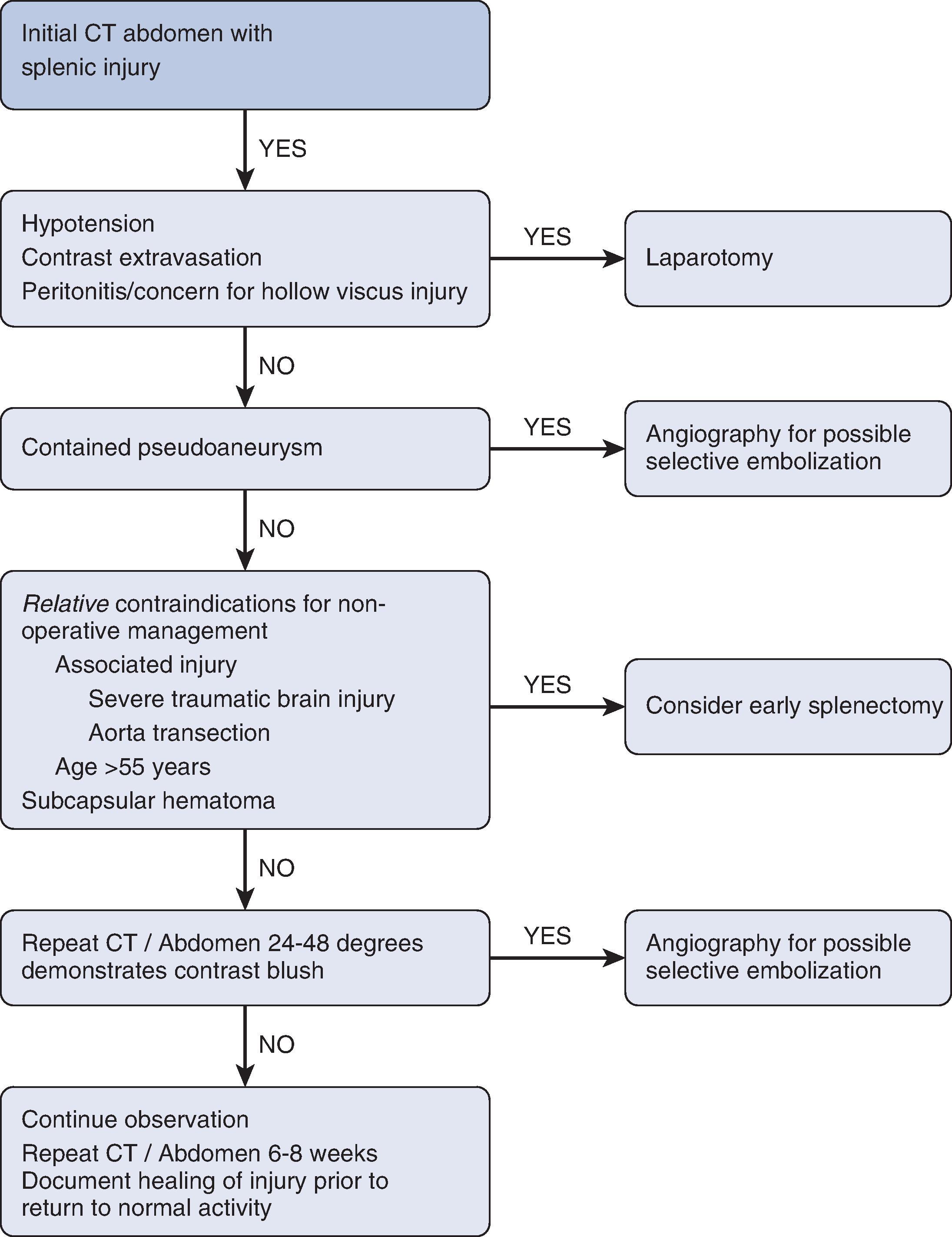 FIG. 2, Management of blunt splenic injury. CT, Computed tomography.