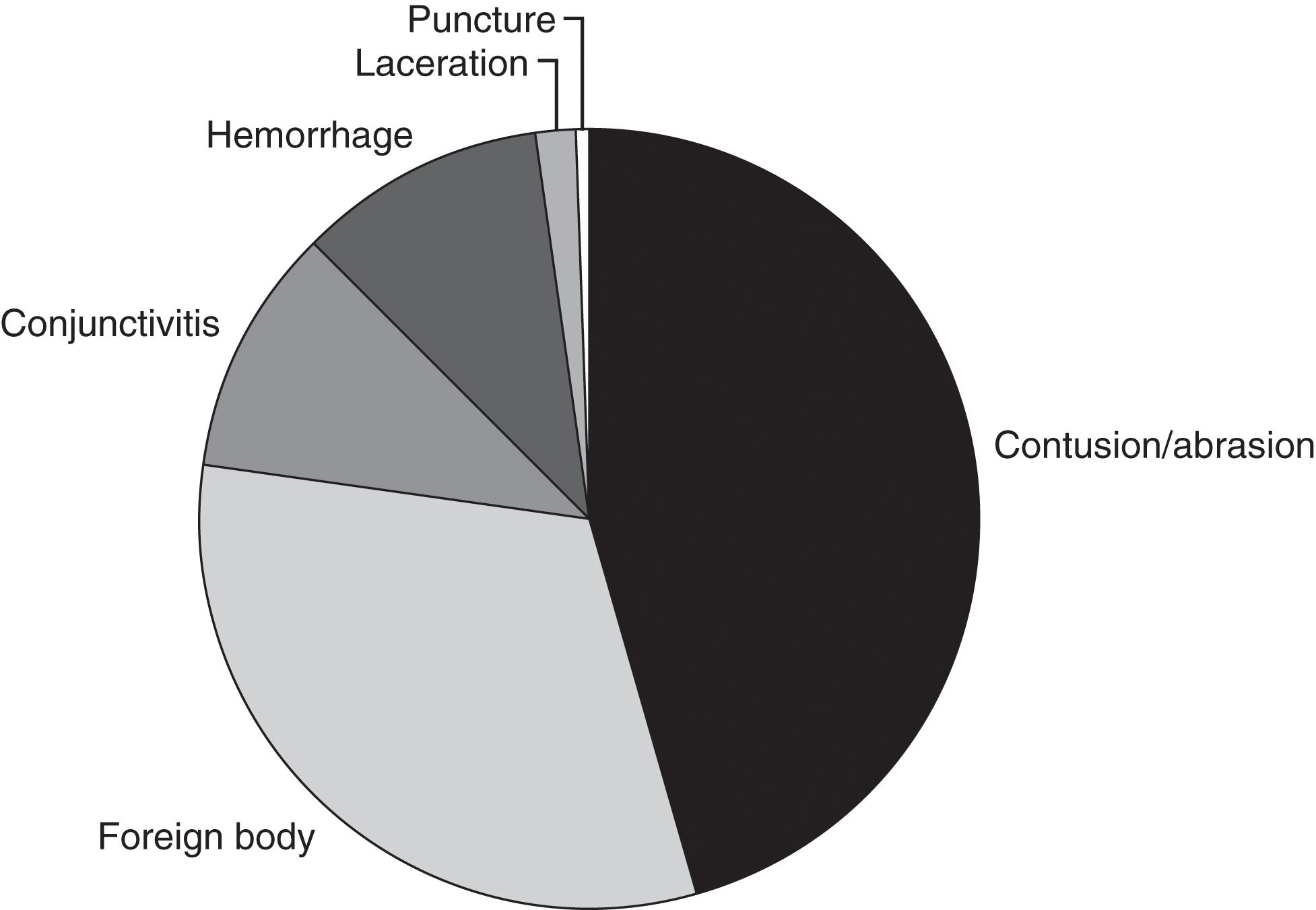 FIGURE 3, Posttraumatic eye findings in the emergency setting (see Table 1 ).