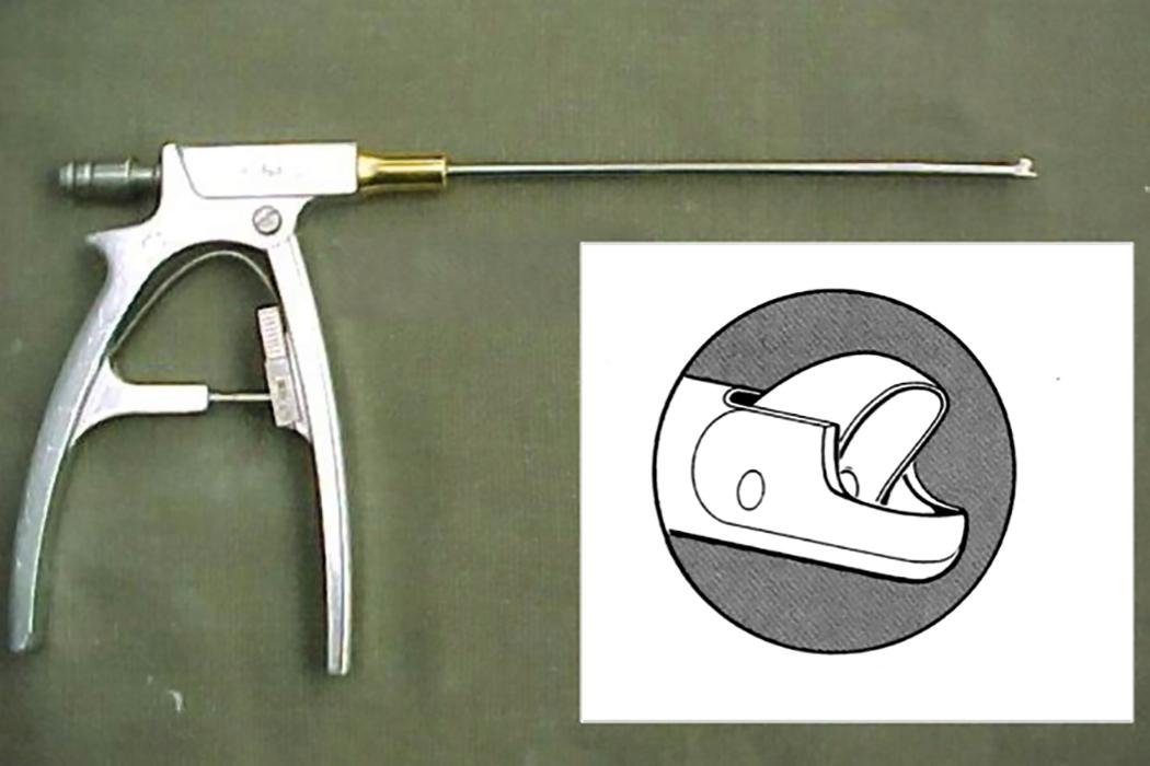 eFig. 17.3, A 2.5 mm suction punch with rounded jaws.