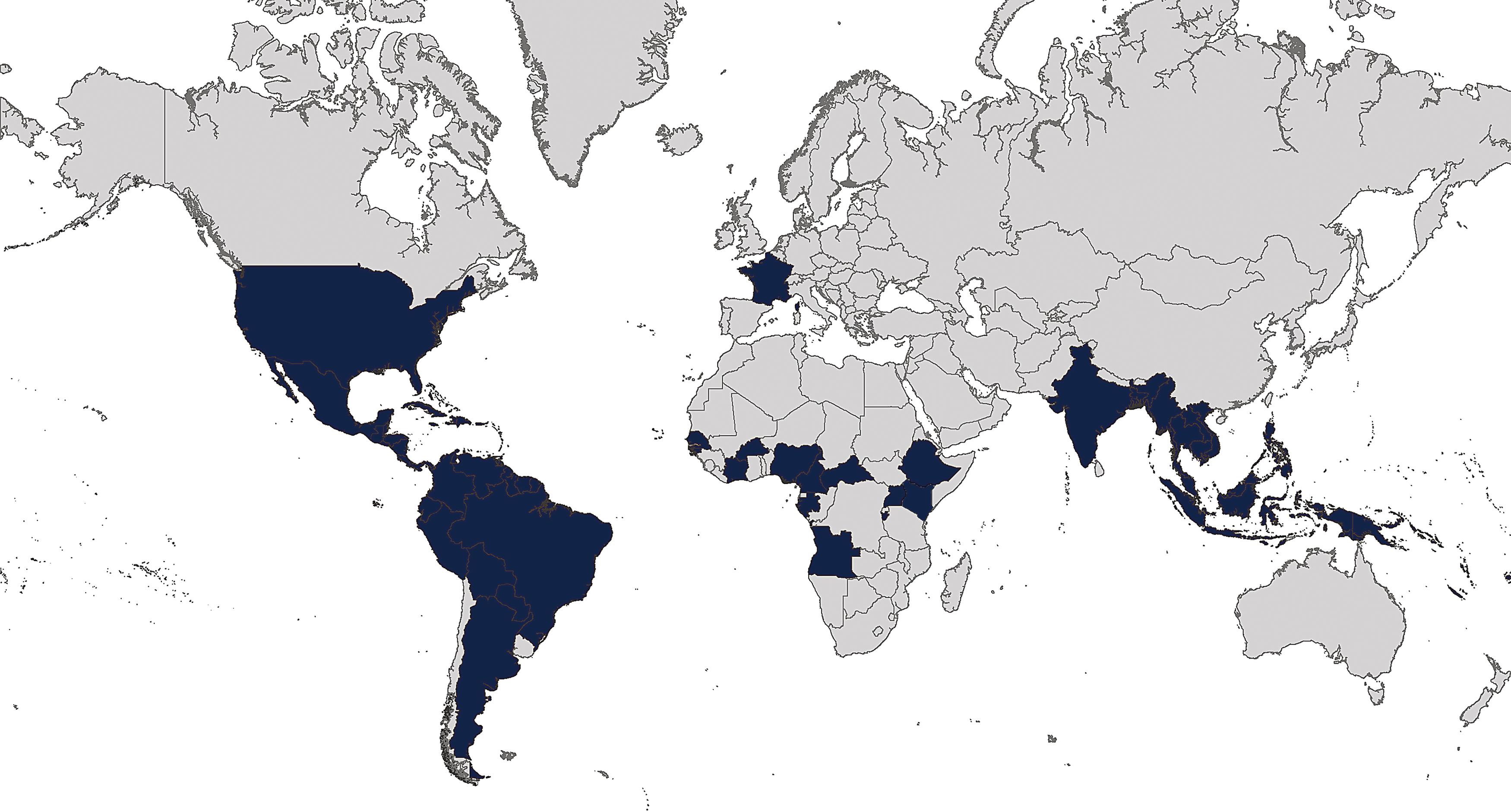 Fig. 92.1, Countries and territories with history of Zika virus transmission.