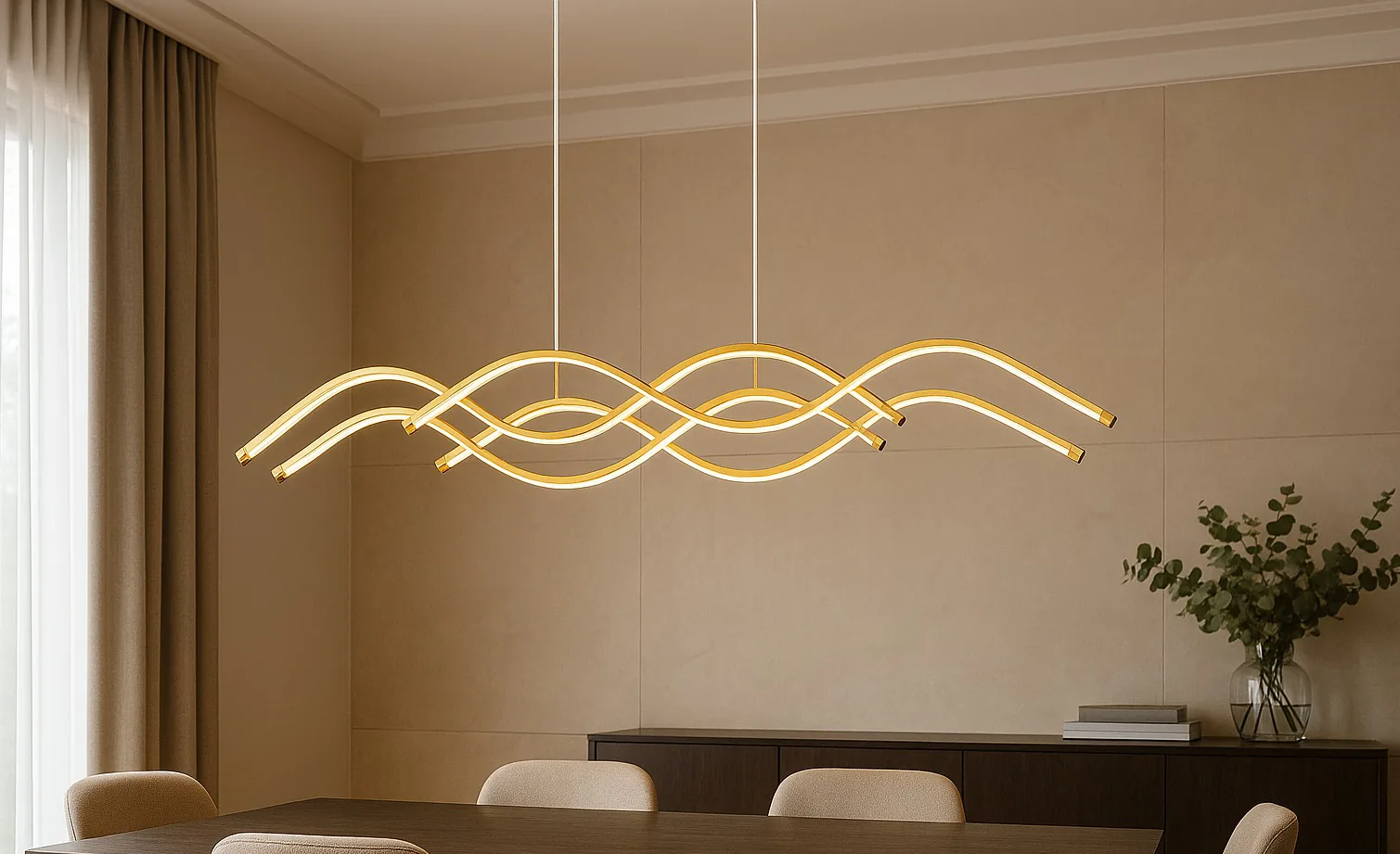 Lustre Augsburgo 40W Dourado instalado — Mesa de jantar, hall de entrada ou sala de estar em projeto com detalhes dourados
