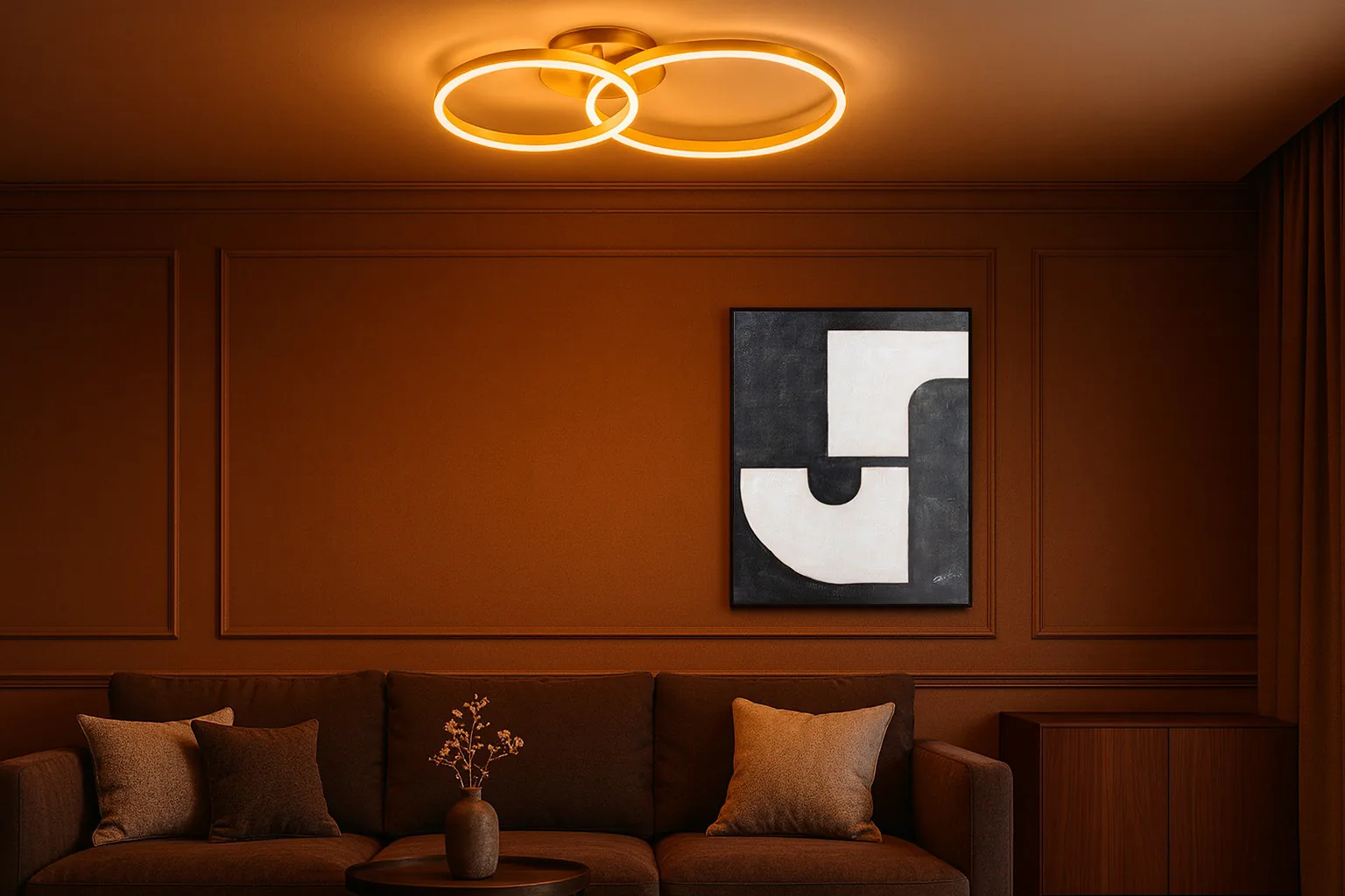 Lustre Marbella 30W 60x40cm Preto escovado instalado — Sala de estar, sala de jantar e suíte