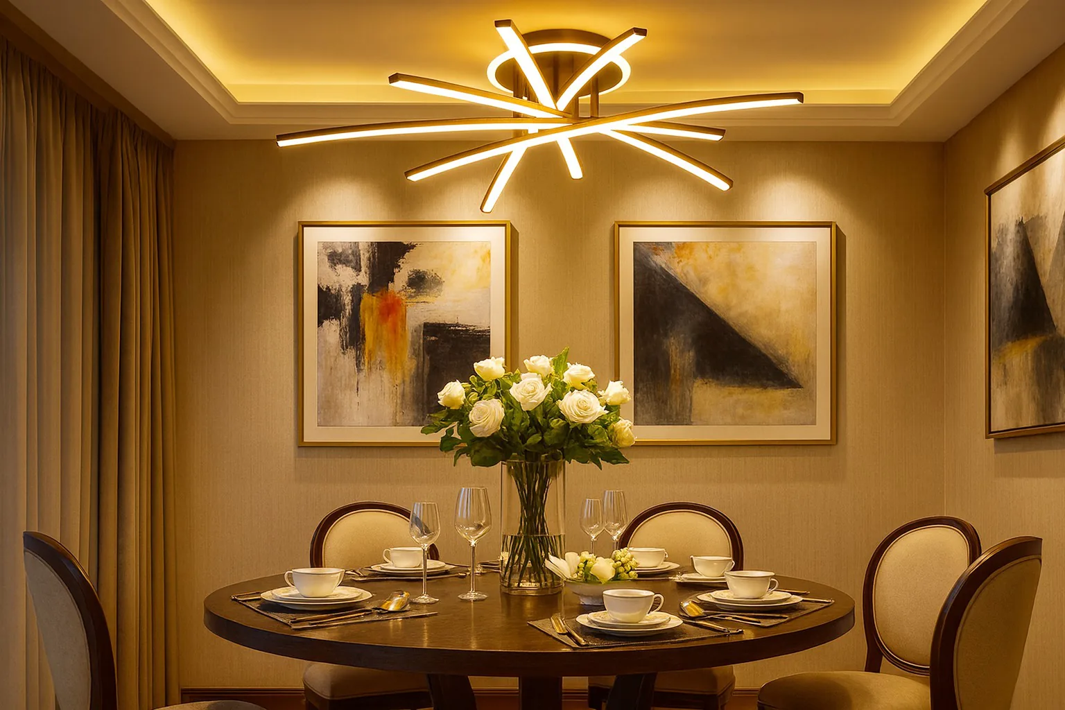 Lustre Mostar 30W Preto instalado — Sala de estar, sala de jantar ou quarto de casal com pé-direito normal