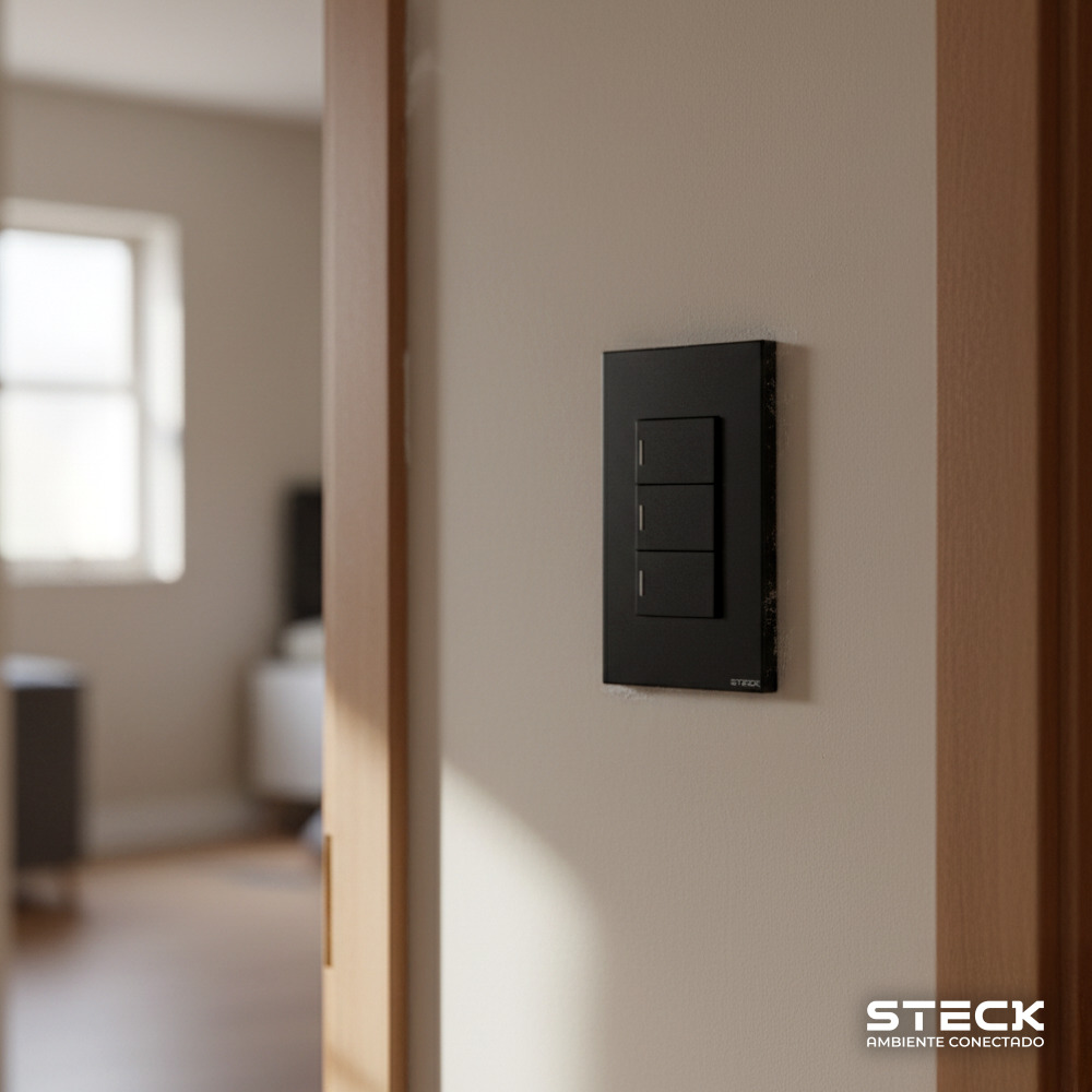 Interruptor Mecânico Steck Ambiente Conectado 4X2" 3 Módulos Zigbee Preto