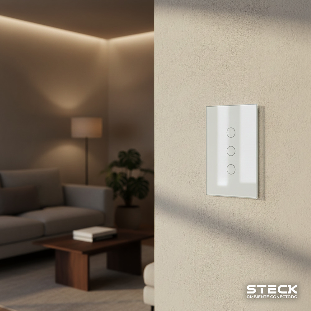 Interruptor Steck Ambiente Conectado 4X2" 3 Módulos Touch Branco WI-FI