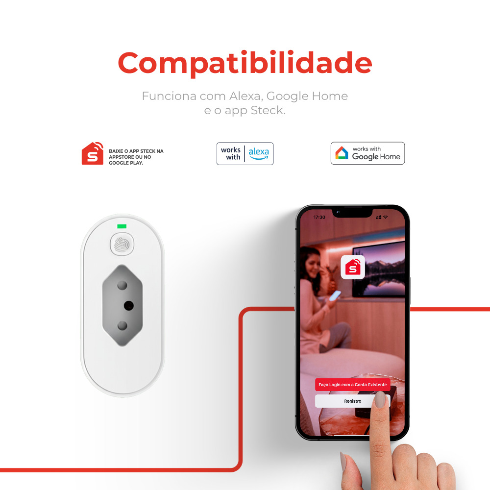 Plugue Inteligente 2P+T 10A WI-FI Steck Ambiente Conectado