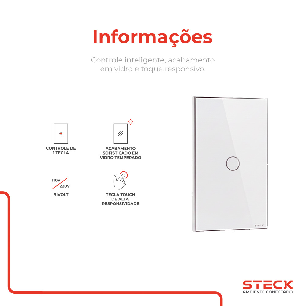 Interruptor Steck Ambiente Conectado 4X2" 1 Módulo Touch Branco WI-FI
