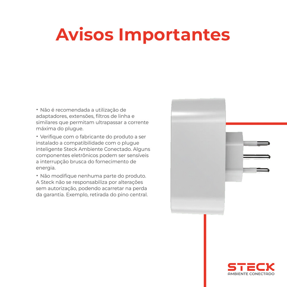 Plugue Inteligente 2P+T 10A WI-FI Steck Ambiente Conectado