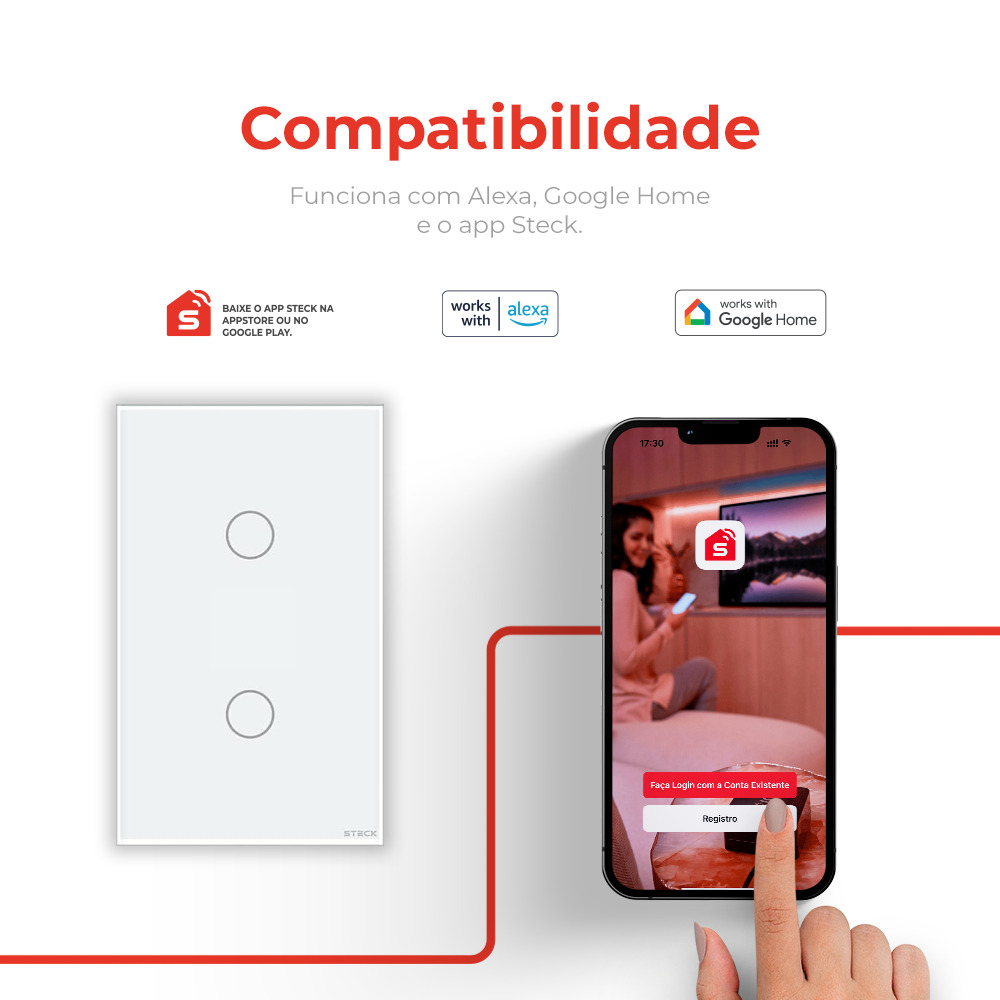 Interruptor Steck Ambiente Conectado 4X2" 2 Módulos Touch Branco WI-FI