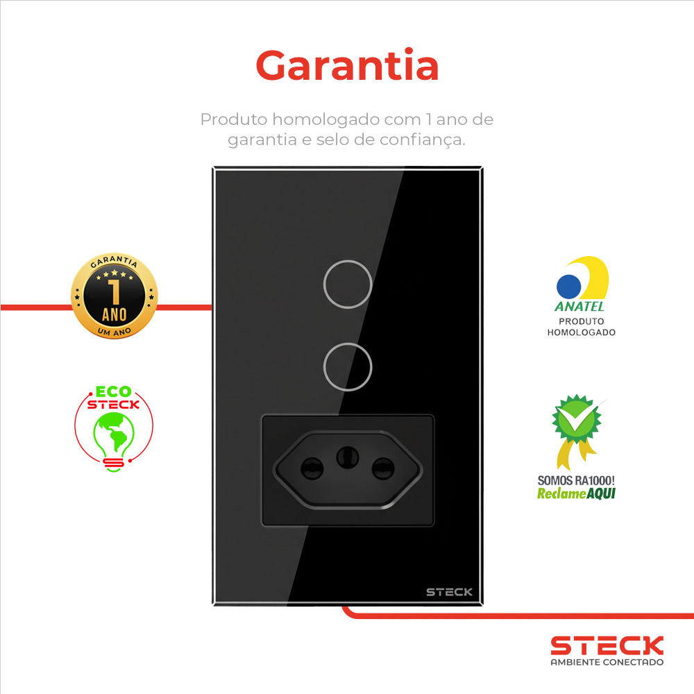 Interruptor Steck Ambiente Conectado 4X2" 2 Módulos Touch Preto WI-FI