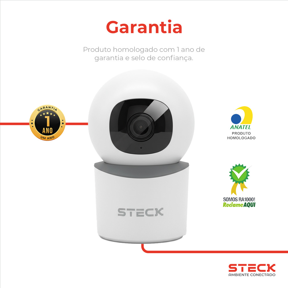 Câmera de Segurança Interna 360° PTZ WI-FI 2MP Steck Ambiente Conectado