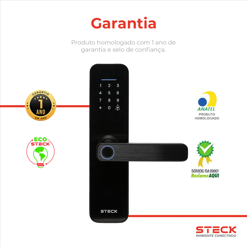 Fechadura Inteligente WI-FI com Maçaneta e Biometria Steck Ambiente Conectado
