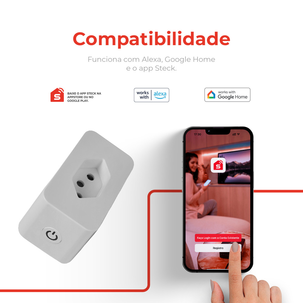 Plugue Inteligente 2P+T 20A WI-FI Steck Ambiente Conectado