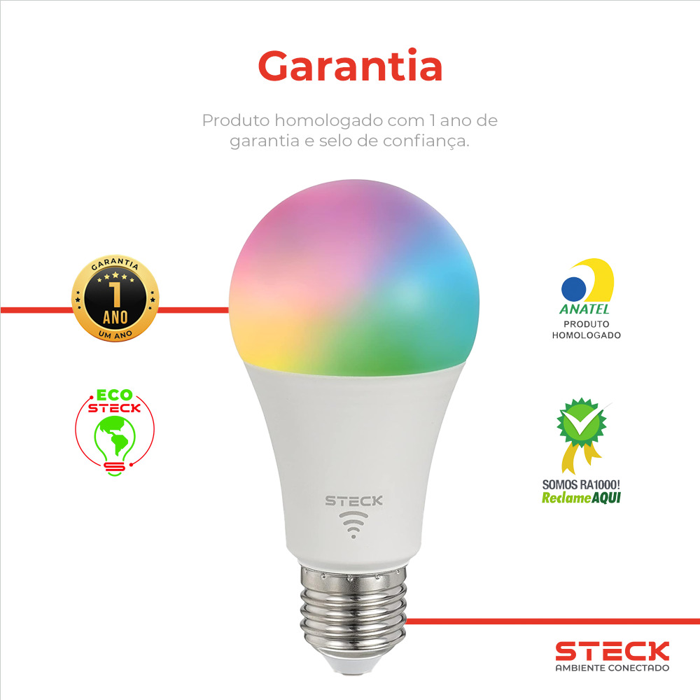 Lâmpada RGB+ 12W WI-FI Ble Steck Ambiente Conectado