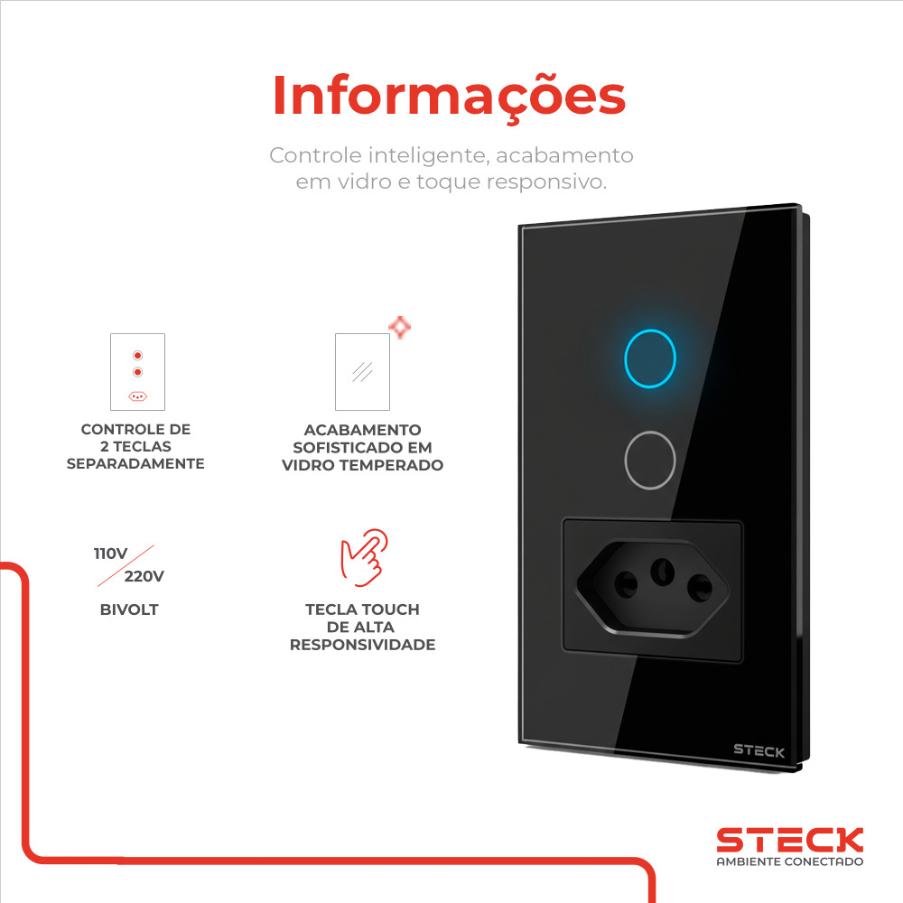 Interruptor Steck Ambiente Conectado 4X2" 2 Módulos Touch Preto WI-FI