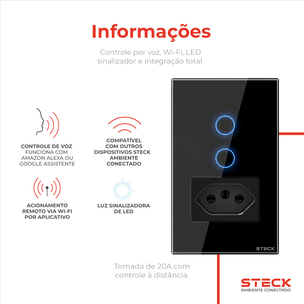 Interruptor Steck Ambiente Conectado 4X2" 2 Módulos Touch Preto WI-FI