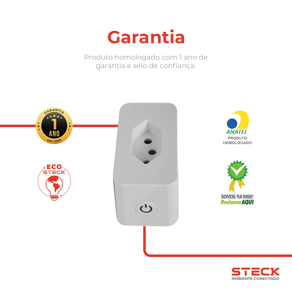 Plugue Inteligente 2P+T 20A WI-FI Steck Ambiente Conectado