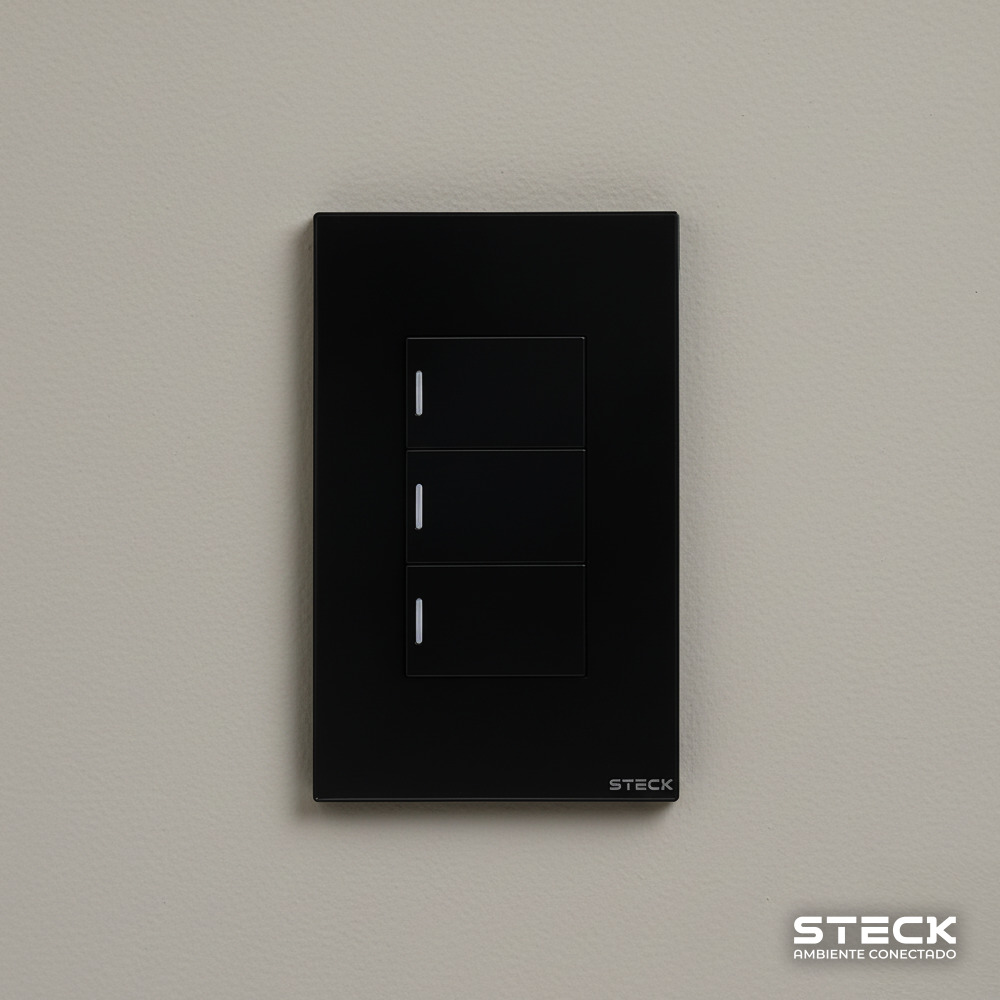 Interruptor Mecânico Steck Ambiente Conectado 4X2" 3 Módulos Zigbee Preto