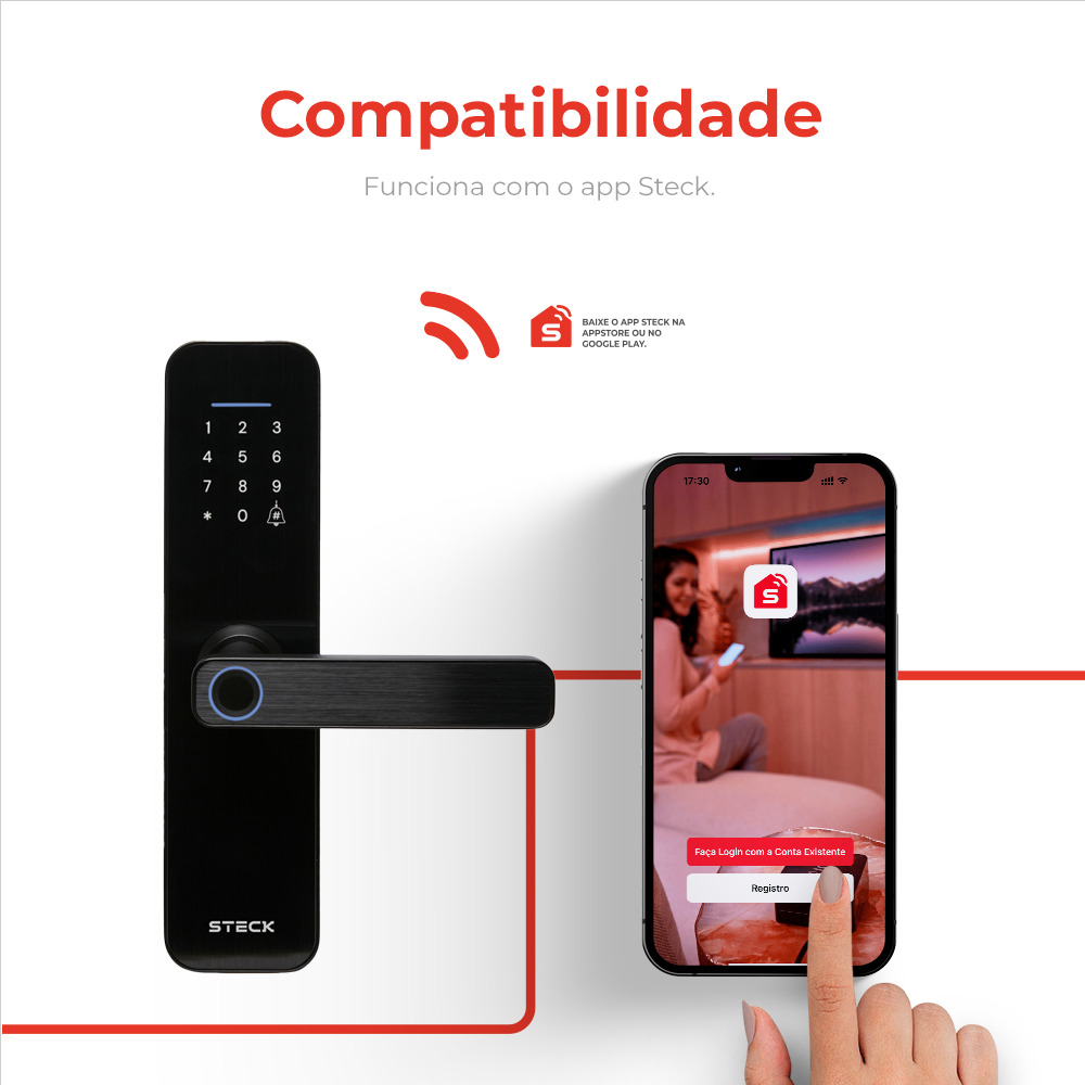 Fechadura Inteligente WI-FI com Maçaneta e Biometria Steck Ambiente Conectado