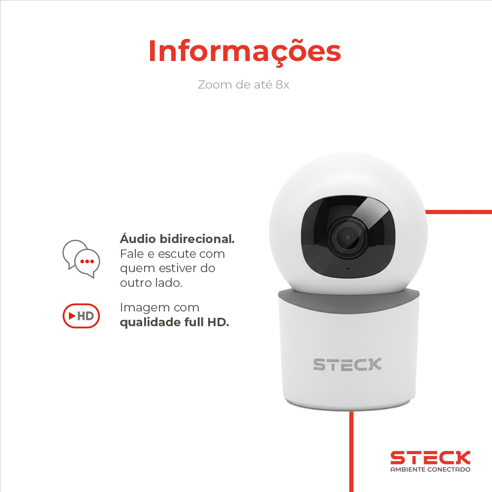 Câmera de Segurança Interna 360° PTZ WI-FI 2MP Steck Ambiente Conectado