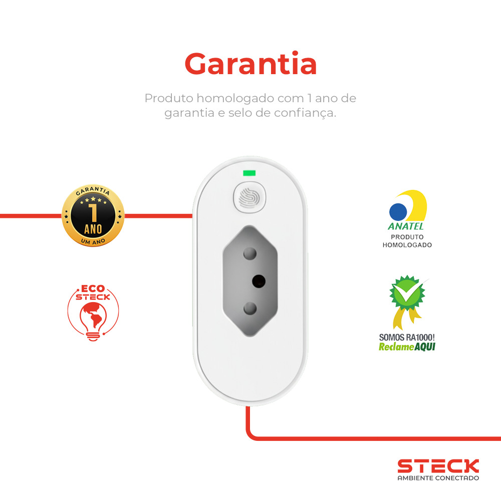 Plugue Inteligente 2P+T 10A WI-FI Steck Ambiente Conectado