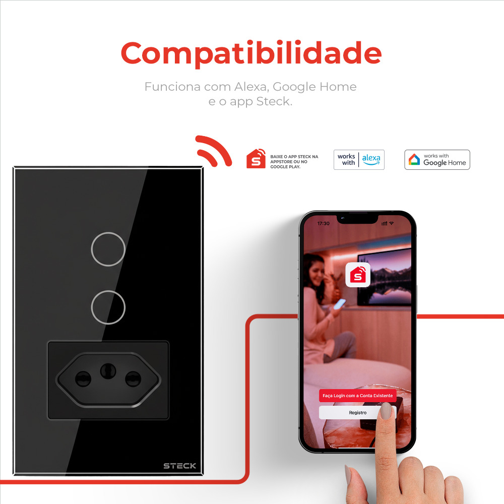 Interruptor Steck Ambiente Conectado 4X2" 2 Módulos Touch Preto WI-FI