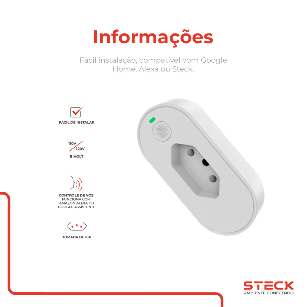 Plugue Inteligente 2P+T 10A WI-FI Steck Ambiente Conectado