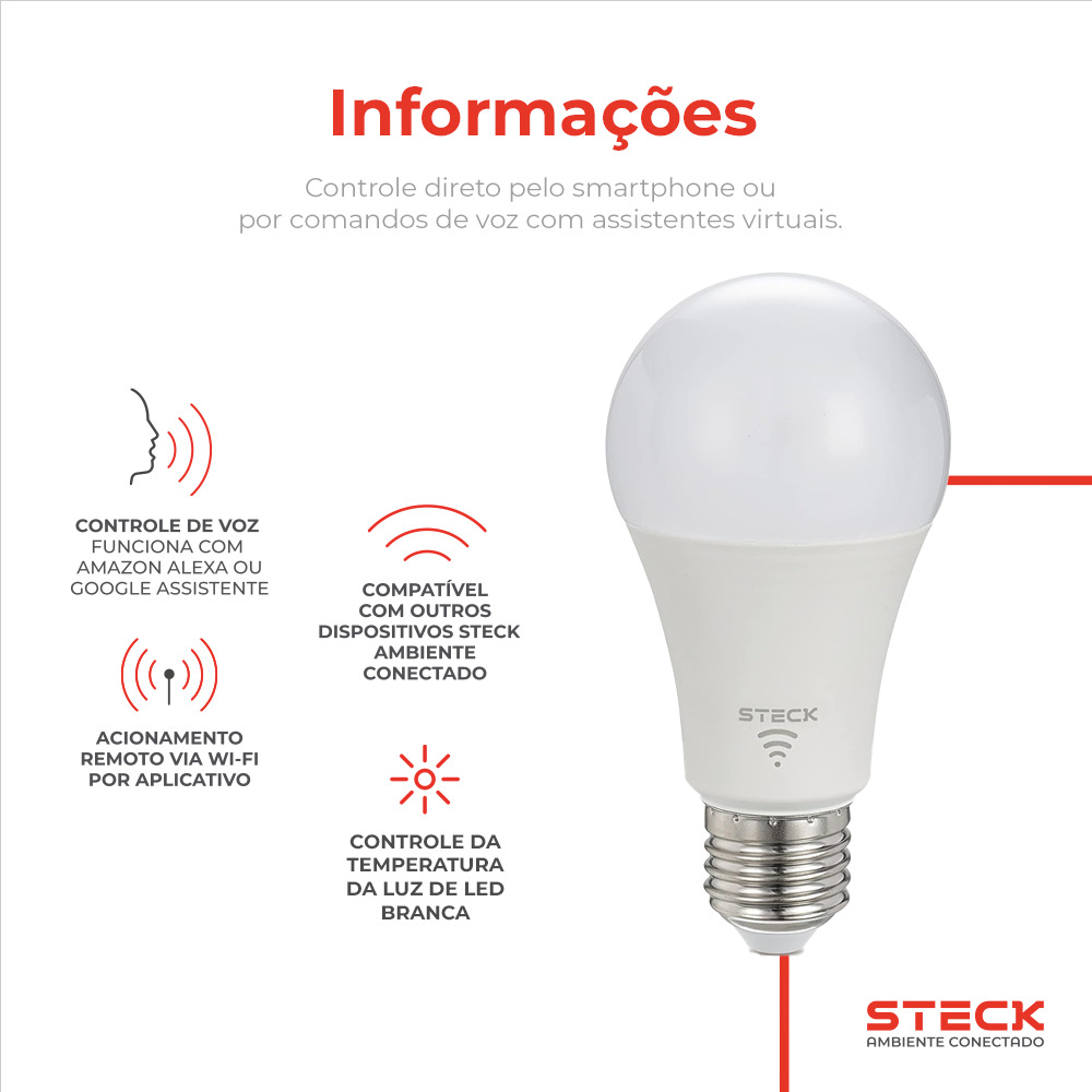 Lâmpada RGB+ 12W WI-FI Ble Steck Ambiente Conectado