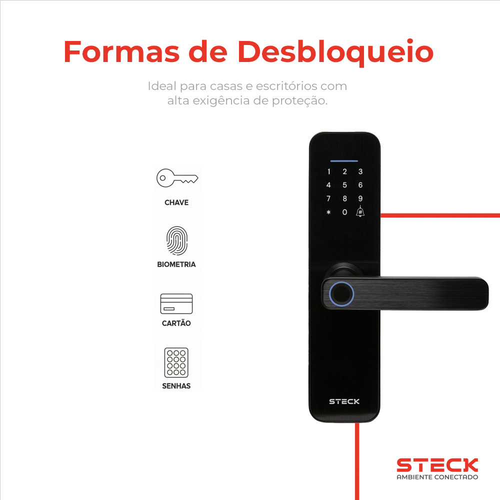 Fechadura Inteligente WI-FI com Maçaneta e Biometria Steck Ambiente Conectado